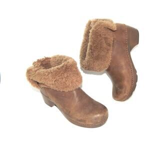 Dansko Stormy Fur Lined Convertible Boots Brown Oiled Leather Size 38 7.5